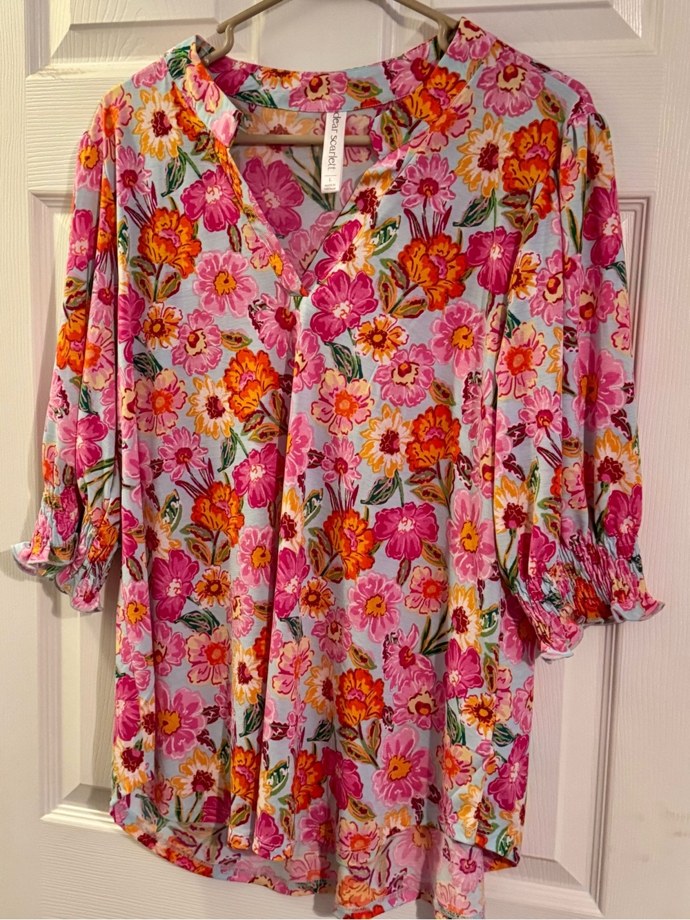 Vibrant Blue & Pink Floral V-Neck Top by Dear Scarlett